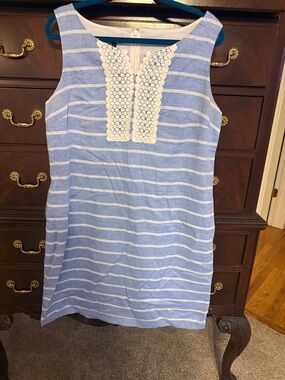 Talbots Blue and White Lace-Accent Dress